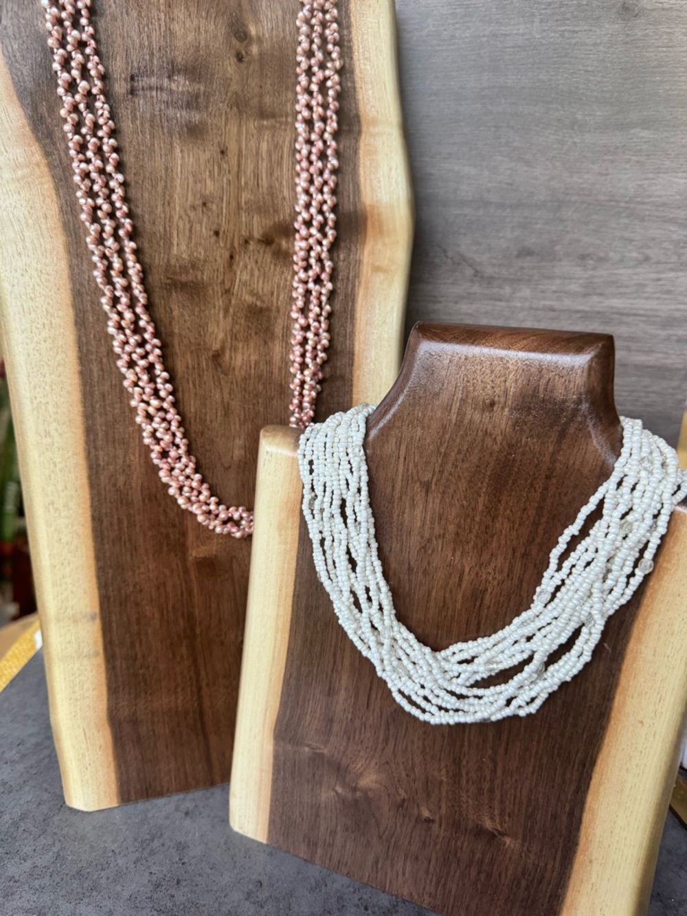 Beachy Multi-Strand Necklace Set in Blush Pink Shells & White Seed Beads